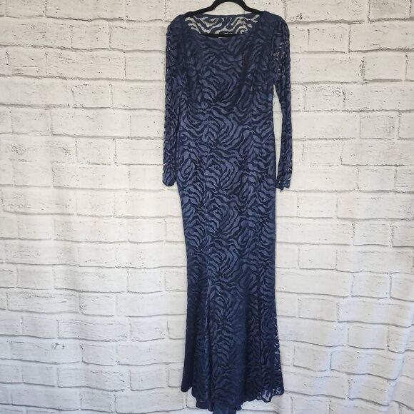 Monique Lhuillier Lined Lace Silk Gown Dress Navy Size 10 - Picture 1 of 16